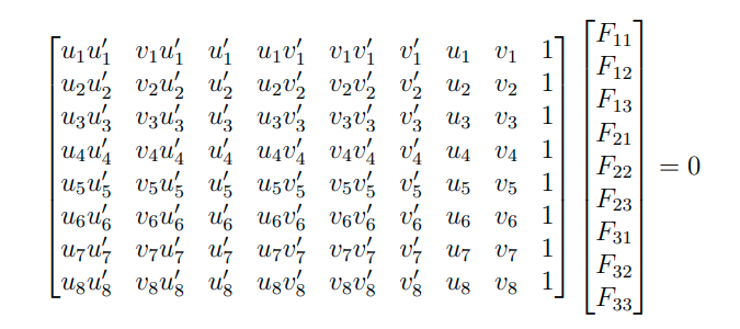 System of equations for the 8-point algorithm